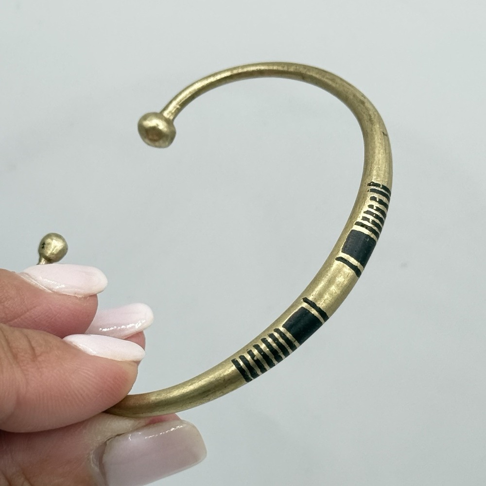 Tuareg Double Bar‎ Multiple Stripe Inlay Brass Bracelet - Picture 2 of 6
